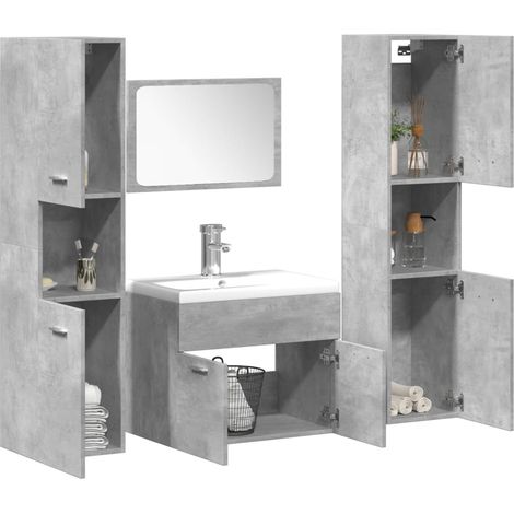 vidaXL 4 Piece Bathroom Furniture Set Concrete Grey Engineered Wood (1/5)
