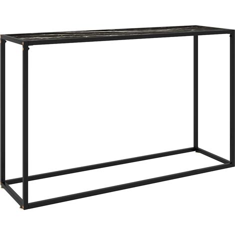 Table console noire 120 x 35 x 75 cm en verre trempé, texture marbre - PANGIVO (1/5)