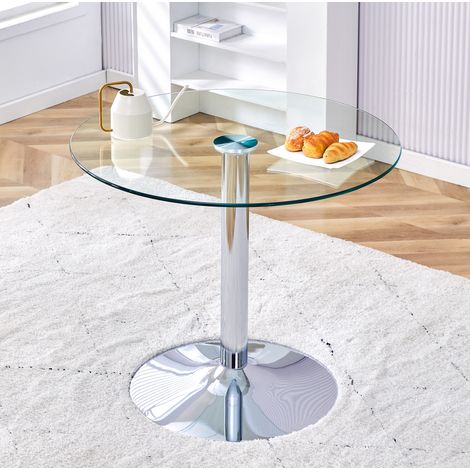 Tavolo da pranzo rotondo 85 cm in vetro e metallo argentato, stile moderno - CHICFURN (1/5)