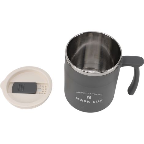 Tasse à café grande capacité, étanche, en acier inoxydable, avec couvercle et paille, grise, idéale pour le bureau, les voyages et la maison. (1/5)