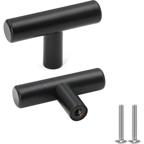 Boutons de meuble, lot de 10 poignées de porte en acier inoxydable noir, boutons de tiroir vintage avec vis pour commode (1/5)