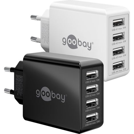 Caricatore multiporta USB-A (30 W) bianco, 4x porte USB-A. colore bianco