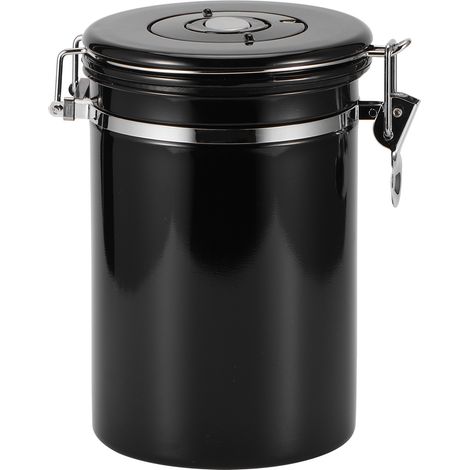 Pot de conservation pour café et thé en grains, étanche à l'humidité, en acier inoxydable avec réservoir scellé et valve d'évacuation d'air (noir, 1,8 L (contenance d'environ 750 g)). (1/5)