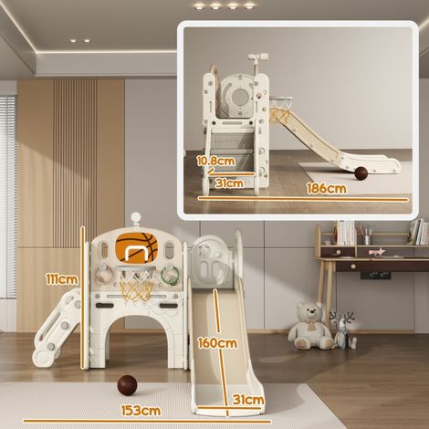 Toboggan 7-en-1 pour enfants, structure de jeu intérieure avec tunnel et rangement, espace ludique compact, 186 x 153 x 111 cm, crème (1/5)