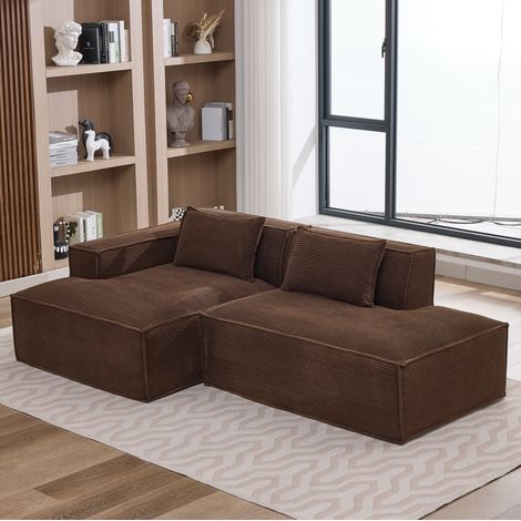 Divano 235x129x70 cm marrone in poliestere imbottito con cuscini e seduta confortevole (1/5)