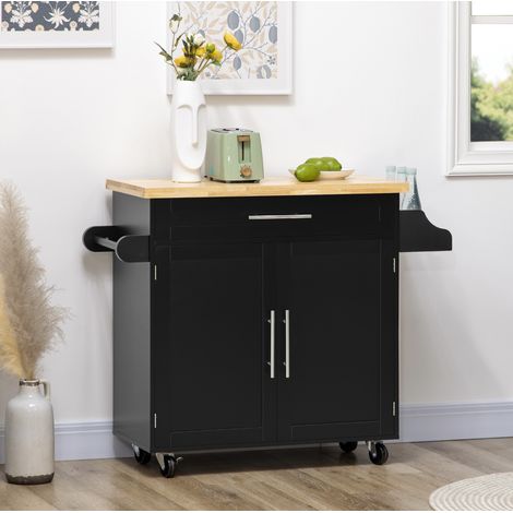 CHICFURN Carrello da cucina 109x40x89 cm in legno nero con contenitore (1/5)