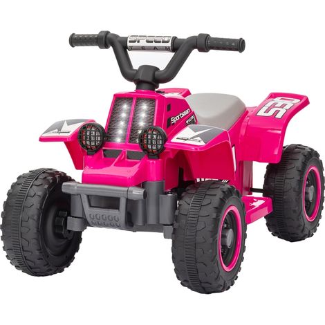 Quad électrique pour enfants, alimenté par batterie, conduit en avant et en arrière, lumières LED, 18-36 mois, rose