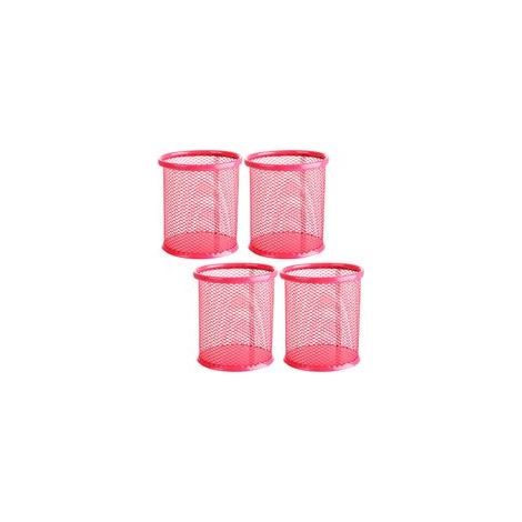 Lot de 4 porte-stylos de bureau creux en fer - Ronds - Rouges (1/5)