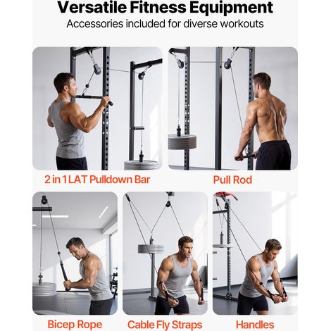 Poulie Musculation 2PCs, Système de Poulie pour Fitness Capacité 150 kg, pour Tirage Vertical Extensions de Triceps Biceps Dos et Épaules, avec 2 Câbles en Acier, Barre Courte et Poignée à Corde (1/5)