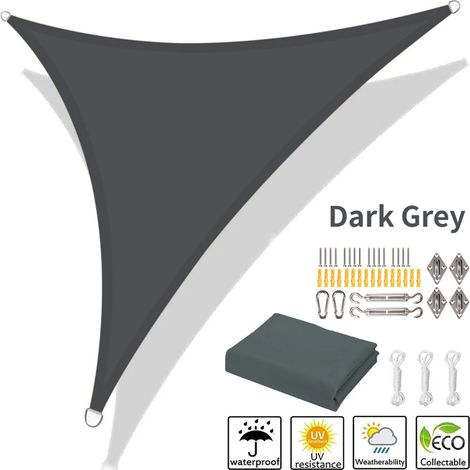 (Gris foncé, accessoires d'installation inclus, 250x250x250CM) Voile d'ombrage triangulaire, imperméable et résistante aux UV, adaptée aux terrasses de jardin extérieures. (1/5)