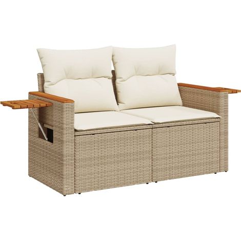 Maison Exclusive - Gartensofa mit Kissen 2-Sitzer Beige Poly Ratt