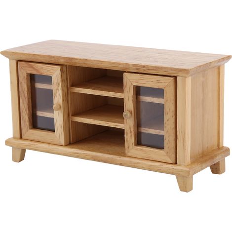 Meuble TV miniature en bois 1:12 pour maison de poupée, meuble de rangement, cadeau enfant, couleur bois naturel (1/5)