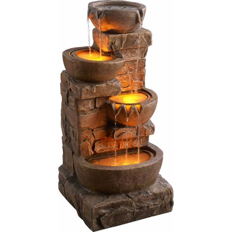 Teamson Home 84,5 cm Kaskadierende Schalen & Gestapelte Steine LED Outdoor-Wasserbrunnen für Außenbereiche, Braun (1/4)