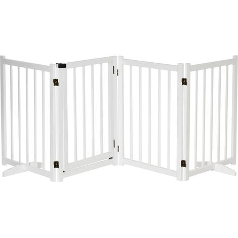 Cancello cane legno, recinto indoor, 80 cm alto, autoportante, 4 pannelli, 2 piedini, bianco