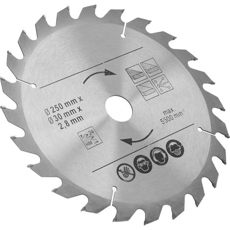 250-mm-Kreissägeblatt aus Hartmetall für Holzbearbeitung, 5500 U/min, 250 x 24 x 30 (1/5)