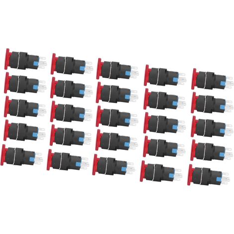 Bouton poussoir champignon lumineux auto-bloquant 16mm DC12V – Lot de 25 interrupteurs LA16-11MDS-RAC (1/5)