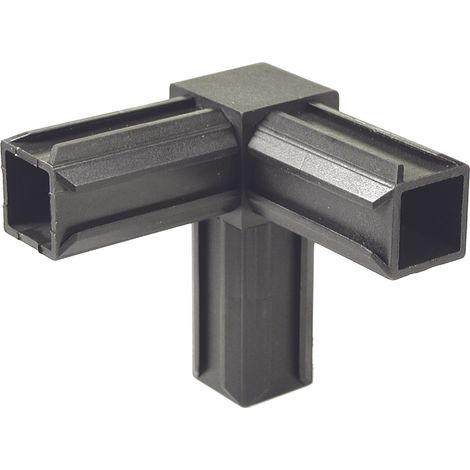 Alberts 859817 Raccord XD pour tubes carres  a 90, avec une sortie supplementaire a angle droit  plastique, en noir  20 x 20 x 1,5 mm  kit de 10