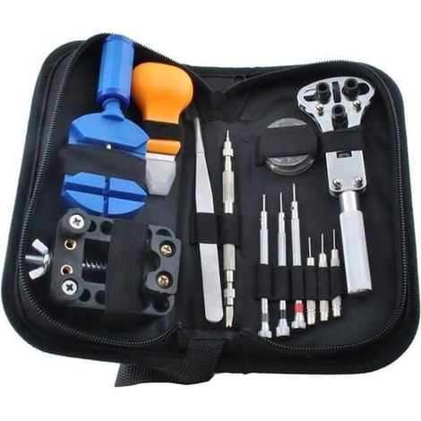 Kit di riparazione orologi Malatec, 13 pezzi, cacciaviti, pinzette, chiave inglese, custodia (1/5)