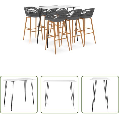 Barhocker - 7-tlg. Bar-Set Weiß und Grau (1/5)