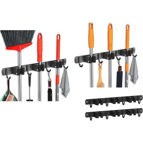 Set di 2 portaspazzole autoadesivi da parete - 3 supporti + 4 ganci - Organizzatore di attrezzi per casa e cucina (1/2)