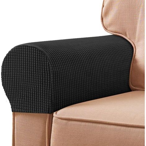 Accoudoir Universel - Housse Repose-Bras En Polyester Extensible Pour Canapé Fauteuil Chaise - Adapté Bras Carré/Incurvé/Incliné - 2 Pièces Noir (1/5)