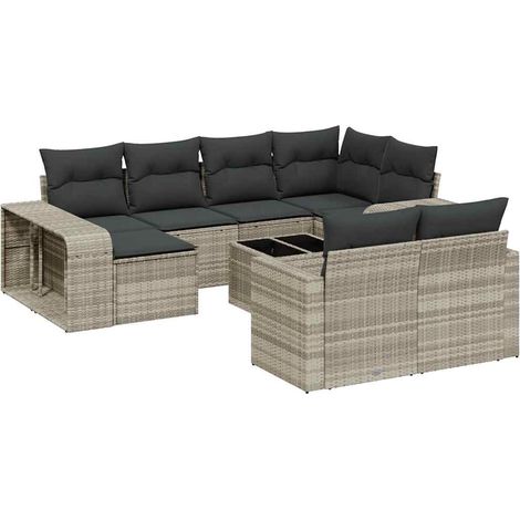 vidaXL Set Divani da Giardino 11 pz con Cuscini in Polyrattan Grigio (1/5)