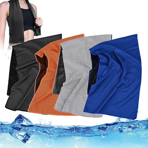 Serviette Rafraîchissante - Microfibre 30 x 100 cm - Pour Fitness Yoga Randonnée Camping Golf - Lot de 4 avec Sac Étanche (1/5)