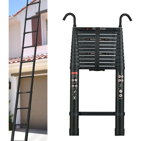 Extensible 5m 16.4FT Echelles 150kg Capacité de charge Alu Echelle Télescopique Avec 2x Crochets