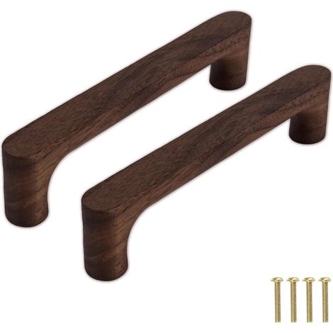 Meuble en Bois Massif Noyer Foncé Couleur Bois Original Simple et Moderne pour Armoire Porte Tiroir Commode (2pcs, 128MM) (1/5)