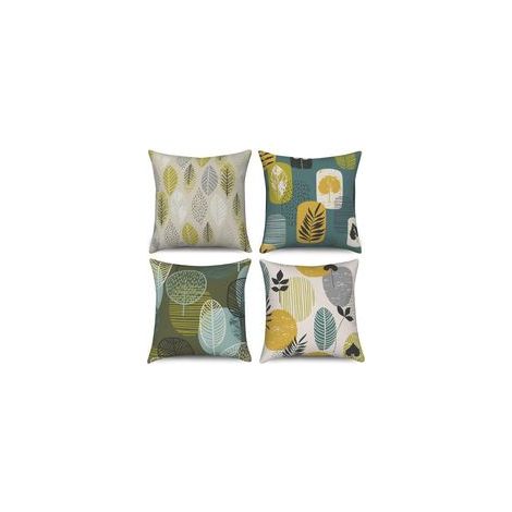 Lot de 4 housses de coussin décoratives en lin pour canapé, voiture - Motif arbre et feuilles abstraites - 45,7 x 45,7 cm (coussin non inclus)