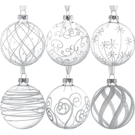Lot de 6 Boules en Verre de 8 cm - Boules de décoration de Sapin de Noël - Ornements à remplir pour projets de Bricolage, Noël, Mariage, fête, décoration d'intérieur (1/5)