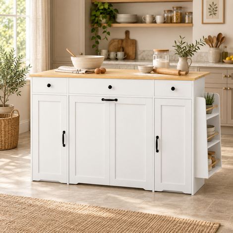 Credenza in MDF bianco e naturale 135,9x39,9x71,9 cm con 3 cassetti FloraGrace (1/5)
