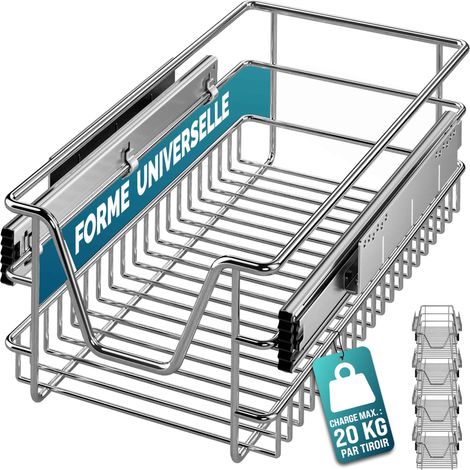 CASARIA® Tiroir télescopique de rangement pour armoire cuisine réfrigérateur 30cm/40cm/50cm/60cm tiroir de cuisine métal 30cm.Set de 4