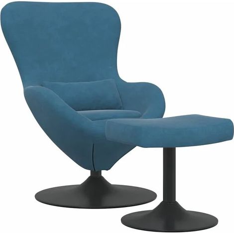 Chaise œuf design ergonomique avec repose-pieds intégré – Fauteuil relax en velours bleu pour salon, bureau ou chambre (1/5)