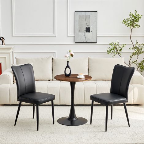 DESMIU Table de salle à manger ronde avec 2 chaises, 1 pied central, dossier ergonomique, pour salon, noir, Ø 60 cm (1/5)