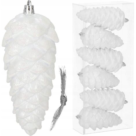 PALLINE DI NATALE PIGNA SET 6 PEZZI GRANDI APPENDINI INDESTRUTTIBILI BIANCHI 14cm (1/5)