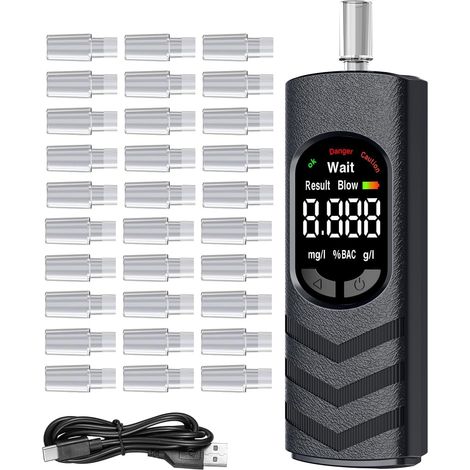 Éthylotest Numérique Portatif avec Écran LCD Couleur – Alcooltest Rechargeable USB-C pour Maison, Fêtes, BBQ, Voyages – 20 Embouts Jetables Hygiéniques Inclus (1/5)
