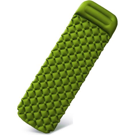 Matelas de camping gonflable Matelas de couchage étanche à l'humidité Coussin de matelas d'air Canapé-lit Matelas de plage extérieur avec oreiller (Vert armée, 805E)