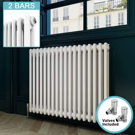 ELEGANT Traditional Horizontal Radiator White Double Radiator Central Heating Column Rads With Valves 600 x 812 mm (1/5)
