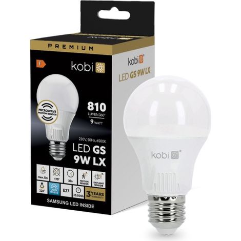 Lampadina con sensore di movimento e crepuscolare, sferica lattiginosa, luce fredda, Samsung LED 9W E27 810lm Kobi (1/4)