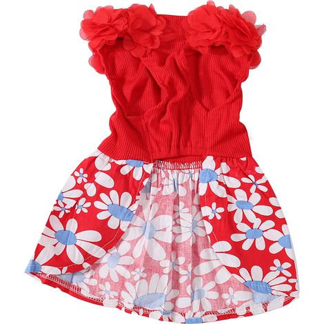 Robe pour chien, douce, respirante, légère, mignonne, élégante, vêtements d'été, motif floral, chiot, pour fête quotidienne, rouge, L (1/5)