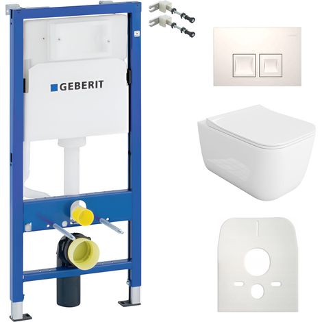 GEBERIT WC Set mit Vorwandelement, Wand-WC und Spülknopf (1/5)