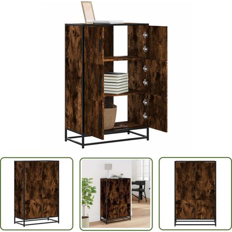 vidaXL Buffet haut chêne fumé 68x35x106,5 cm bois d'ingénierie métal (1/5)