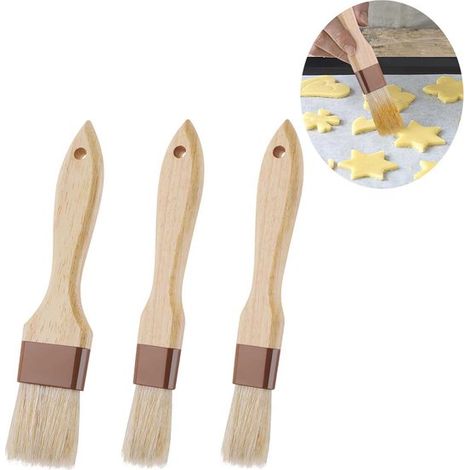 Juego de 3 brochas de silicona para repostería y salsa barbacoa con mangos de madera de haya. (1/5)