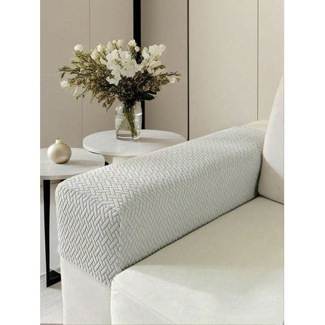 2 Housses d'accoudoir de canapé à motif quadrillage abstrait, pratiques, durables, universelles, manchons courts fixés, protecteurs, gris clair. (1/5)