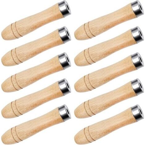 10 pièces Poignée de Fichier en Bois avec Colliers en Métal, Manche Bois pour Lime, Poignée de Dossier en Bois pour Outil de Coupe de Fichier Manuel (1/5)