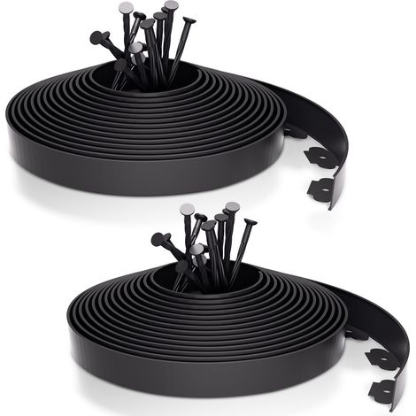 Bordure de Pelouse en Plastique 20m avec 60 Piquets d'ancrage, Flexible Bordure de Jardin Bordure de Gazon Décorative de Jardin (1/5)