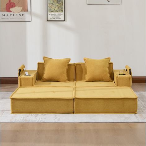 Canapé-lit 162x78x66 cm jaune moutarde avec rangement latéral, chenille MEUBLIV (1/5)