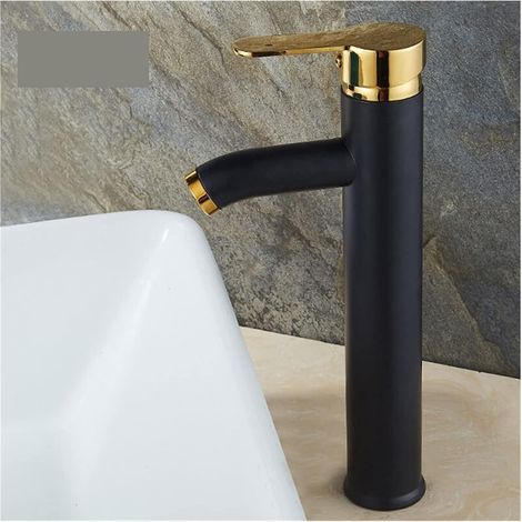 Robinet de Salle de Bain de Luxe Robinet de Salle de Bain Noir Poignée Simple Chaud Switch Cold Mitigeur Tapis Robinet de lavabo de lavabo(Black Gold Tall) (1/5)