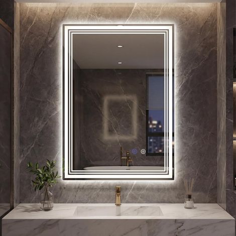 COSTWAY Specchio Bagno a LED Regolabile 70 x 50 cm, Design Antiappannamento, Funzione Memoria (1/5)